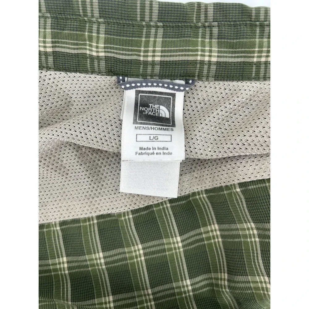 The North Face Button Down Shirt Mens Green Plaid Long Sleeve Collared Large